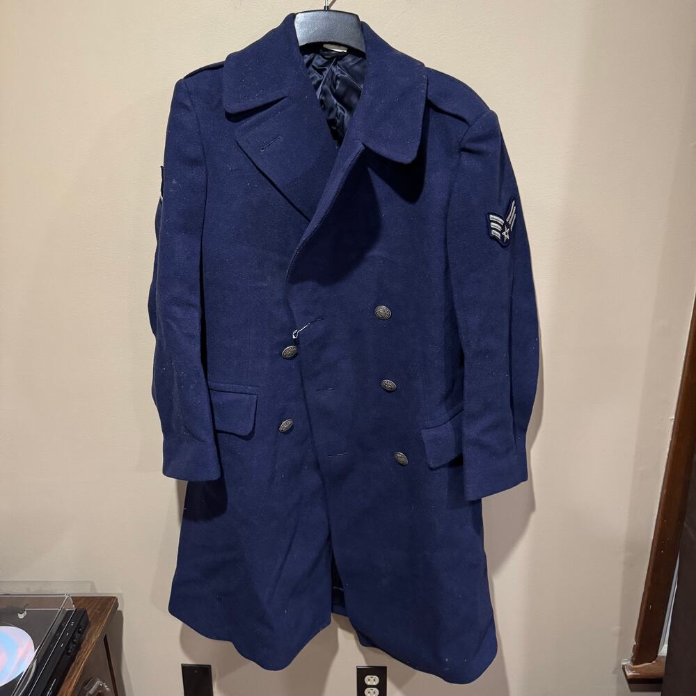 VTG USAF Air Force Military Overcoat Mens Wool 37L Blue Serge Pembroke Vietnam?